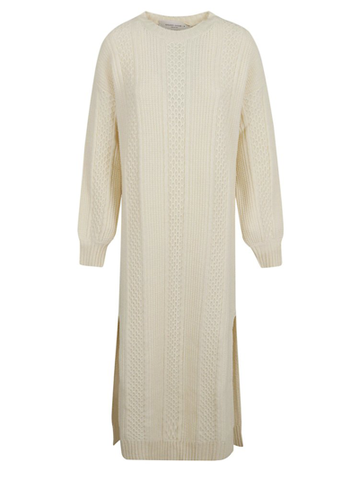 Shop Golden Goose Deluxe Brand Long Sleeved Knitted Crewneck Dress In Beige