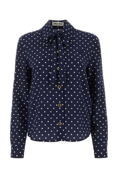 Shop Miu Miu Polka Dot Printed Buttoned Shirt In Blue