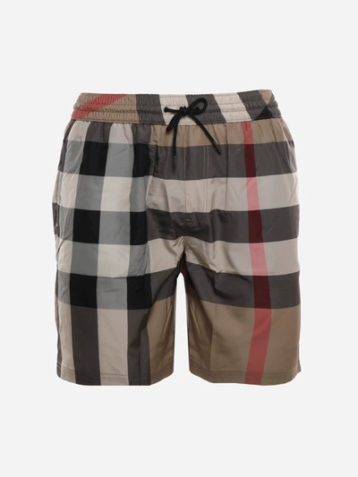 Shop Burberry Boxer Swimsuit With Vintage Check Pattern In Beige