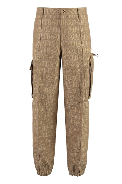 Shop Versace Cotton Blend Cargo-trousers In Brown+beige