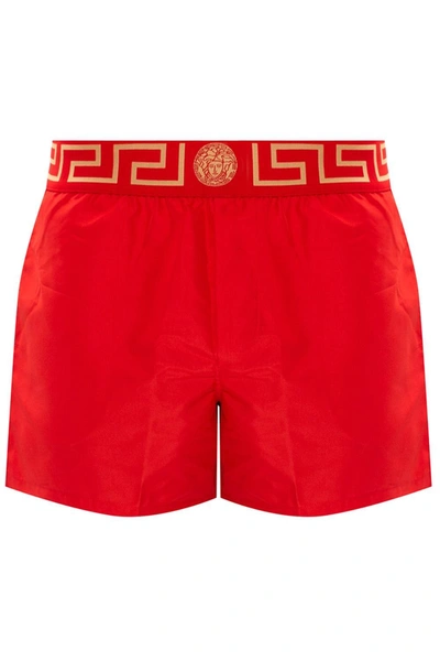 Shop Versace Swim Shorts With Logo In Red