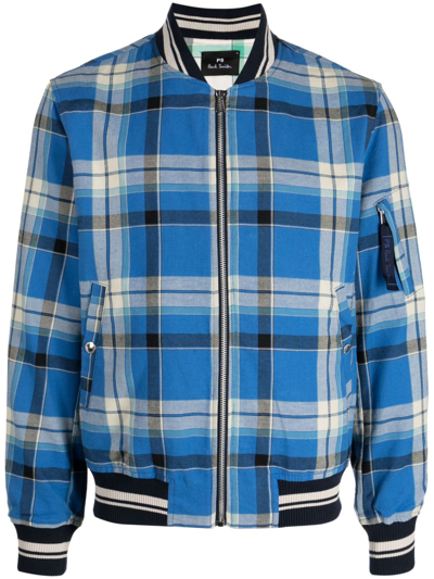 Shop Ps By Paul Smith Checked Bomber Jacket In Blau