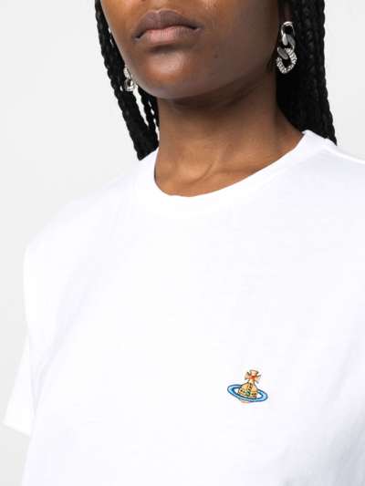 Shop Vivienne Westwood Orb-embroidered Cotton T-shirt In Weiss