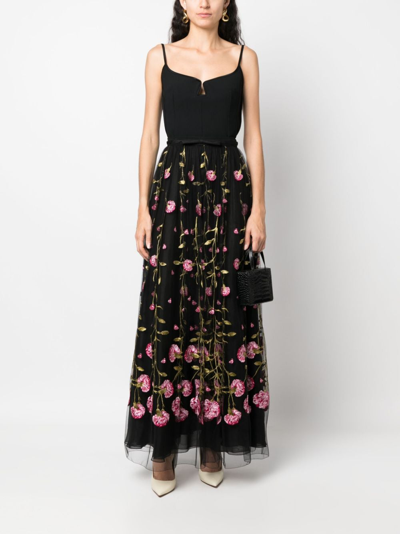 Shop Giambattista Valli Floral-embroidered Tulle Maxi Skirt In Schwarz