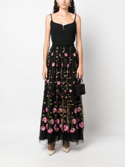 Giambattista Valli Floral-embroidered Tulle Maxi Skirt In Schwarz