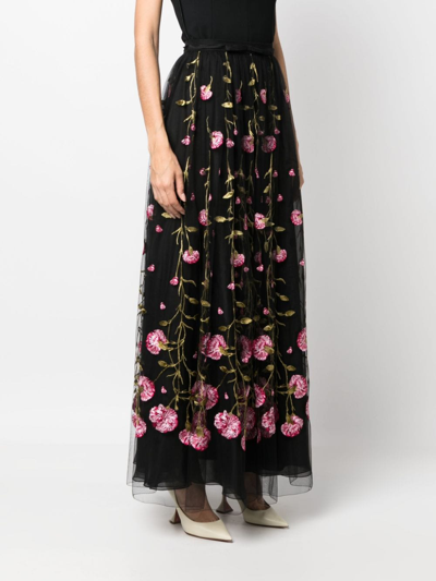 Shop Giambattista Valli Floral-embroidered Tulle Maxi Skirt In Schwarz