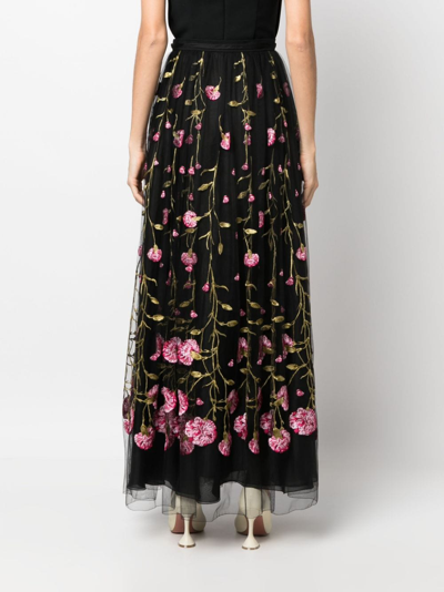 Shop Giambattista Valli Floral-embroidered Tulle Maxi Skirt In Schwarz