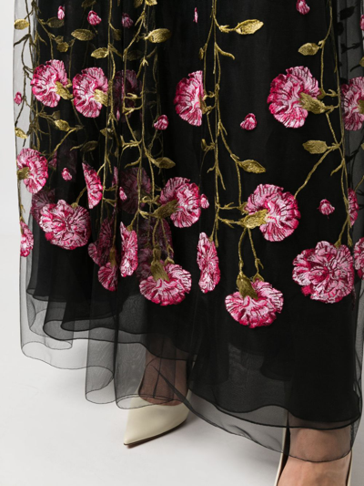 Shop Giambattista Valli Floral-embroidered Tulle Maxi Skirt In Schwarz