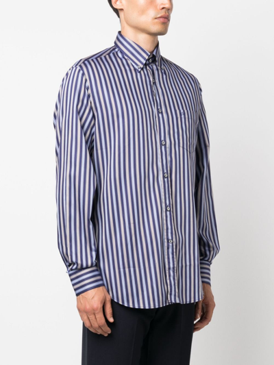 Shop Paul & Shark Striped Organic-cotton Shirt In Blau