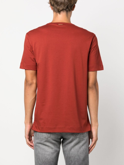Shop Zegna Logo-embroidered Cotton T-shirt In Orange