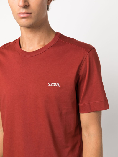 Shop Zegna Logo-embroidered Cotton T-shirt In Orange