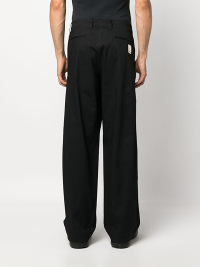 Shop Emporio Armani Wide-leg Cotton Trousers In Schwarz