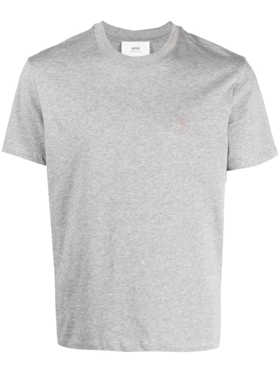 Shop Ami Alexandre Mattiussi Logo-embroidered Cotton T-shirt In Grau