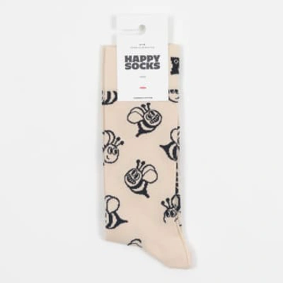 Shop Happy Socks Bee Print Socks In Cream & Black In Neutrals