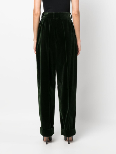 Shop Alexandre Vauthier High-waisted Velvet Trousers In Green