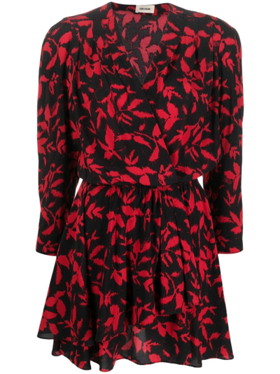 Zadig & Voltaire Rogers Leaf-print Minidress In Black