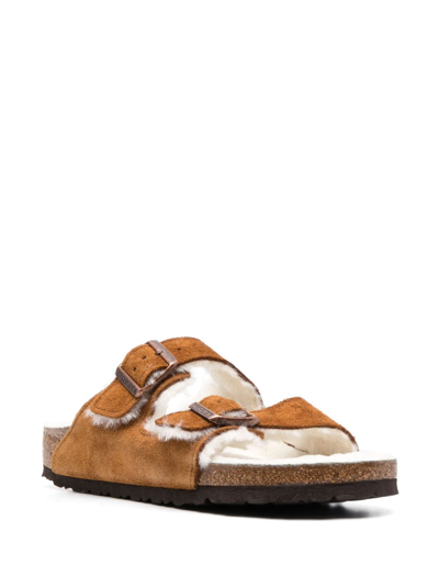 Shop Birkenstock Arizona Shearling Sandals In Brown