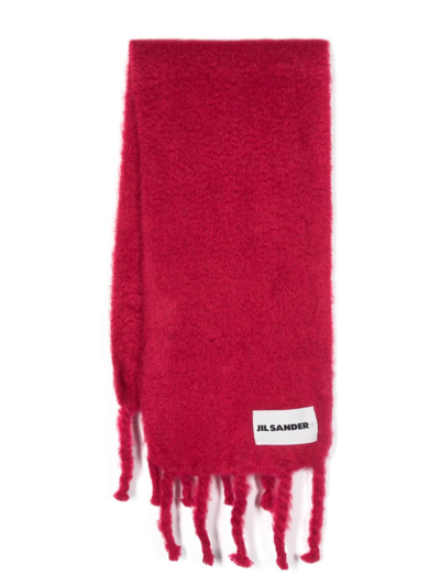 Shop Jil Sander Brushed-effect Mohair-wool Scarf In Red