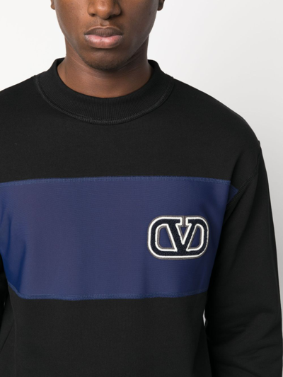 Shop Valentino Vlogo Signature Patch Cotton Sweatshirt In Black