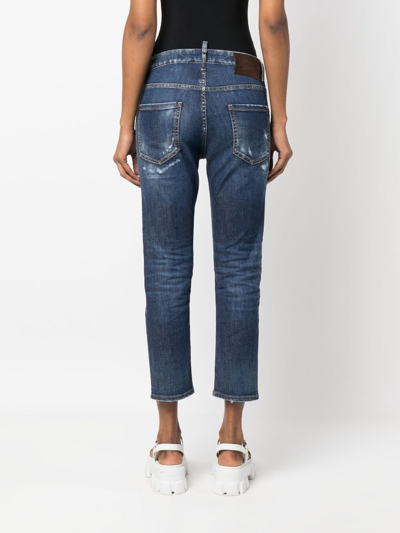 Shop Dsquared2 Distressed Logo-patch Cropped Jeans In Blue