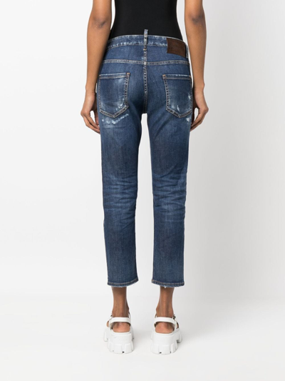 Dsquared2 Distressed Logo-patch Cropped Jeans In Blue