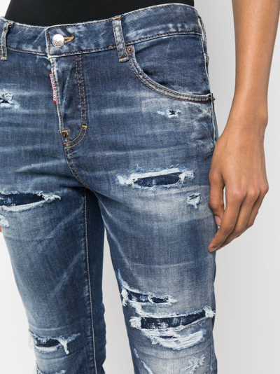Shop Dsquared2 Distressed Logo-patch Cropped Jeans In Blue