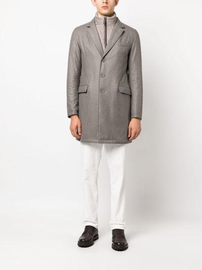 Shop Herno Hybrid High-neck Single-breasted Coat In Grey