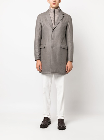 Herno Hybrid High-neck Single-breasted Coat In Grey