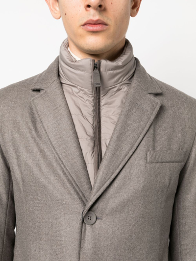 Shop Herno Hybrid High-neck Single-breasted Coat In Grey