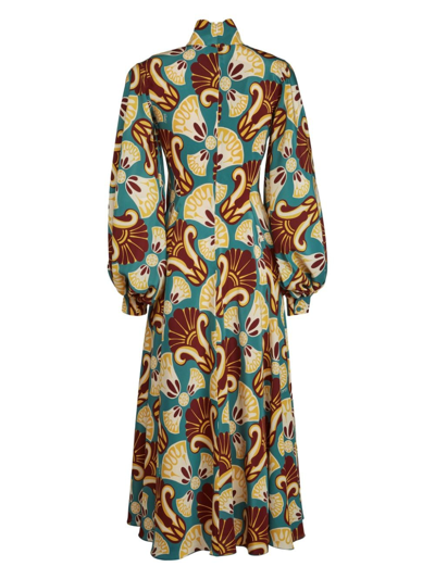 Shop La Doublej Medici Graphic-print Silk Dress In Brown