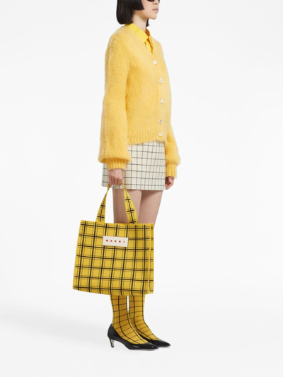 Shop Marni V-neck Mohair-blend Cardigan In Yellow