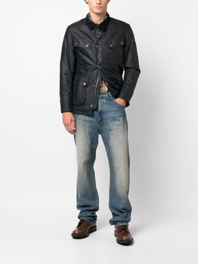 Shop Barbour International Dude Waxed Military Jacket In Blue