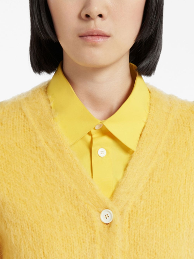 Shop Marni V-neck Mohair-blend Cardigan In Yellow