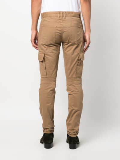 Shop Balmain Zip-detail Tapered-leg Trousers In Brown