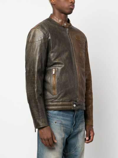 Shop Golden Goose Ilario Colour-block Leather Biker Jacket In Brown