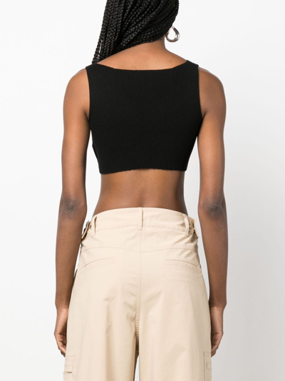 Shop There Was One Asymmetric Knitted Cropped Top In Black