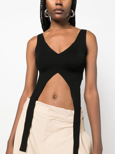 Shop There Was One Asymmetric Knitted Cropped Top In Black