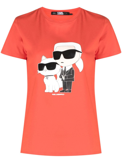 Shop Karl Lagerfeld Mini Karl Print T-shirt In Red