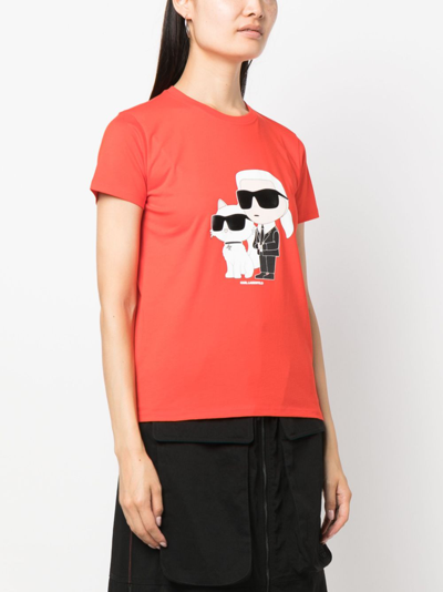 Shop Karl Lagerfeld Mini Karl Print T-shirt In Red