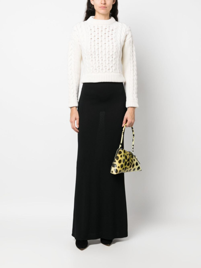 Patou Cropped Cable-knit Wool And Cashmere-blend Sweater In White