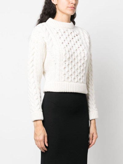 Patou Cropped Cable-knit Wool And Cashmere-blend Sweater In White