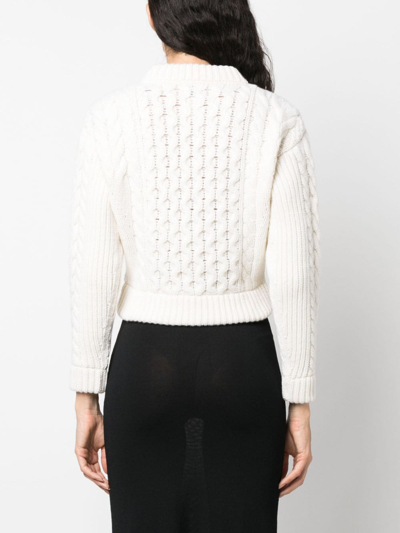 Patou Cropped Cable-knit Wool And Cashmere-blend Sweater In White