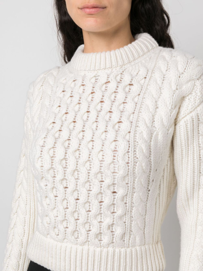 Patou Cropped Cable-knit Wool And Cashmere-blend Sweater In White