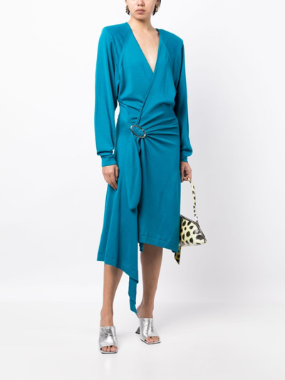 Attico Atwell Wool Wrap Dress In Capri Blue