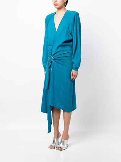 Attico Atwell Wool Wrap Dress In Capri Blue
