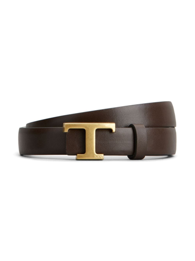 Shop Tod's T-timeless Leather Belt In Brown