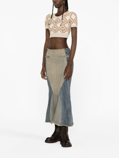 Marine Serre Regenerated Denim Flared Midi Skirt In Blue