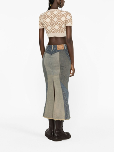 Marine Serre Regenerated Denim Flared Midi Skirt In Blue