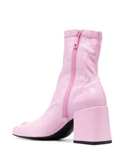 Shop Courrèges 70mm Logo-embossed Leather Boots In Pink