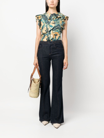 Ulla Johnson Vida Washed Silk Poplin Ruffle Top In Green